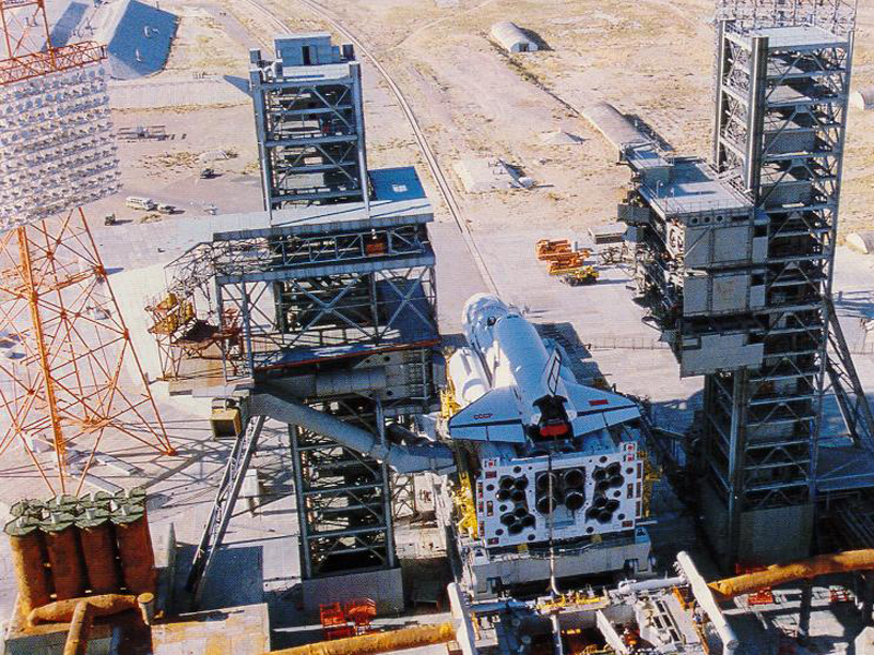 Buran on launchpad at Baikonour