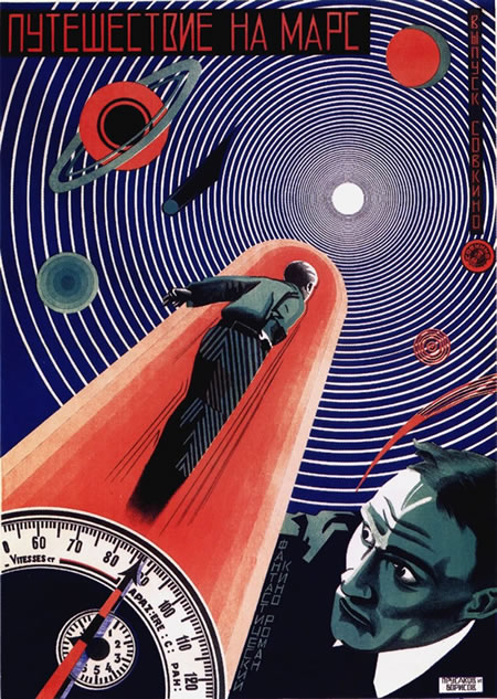 poster by Prusakov and Borisov for 1919 film A Journey to Mars